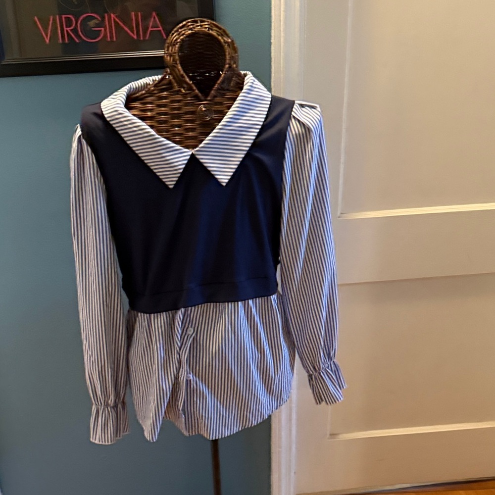 Navy and White Striped women’s  Shirt
